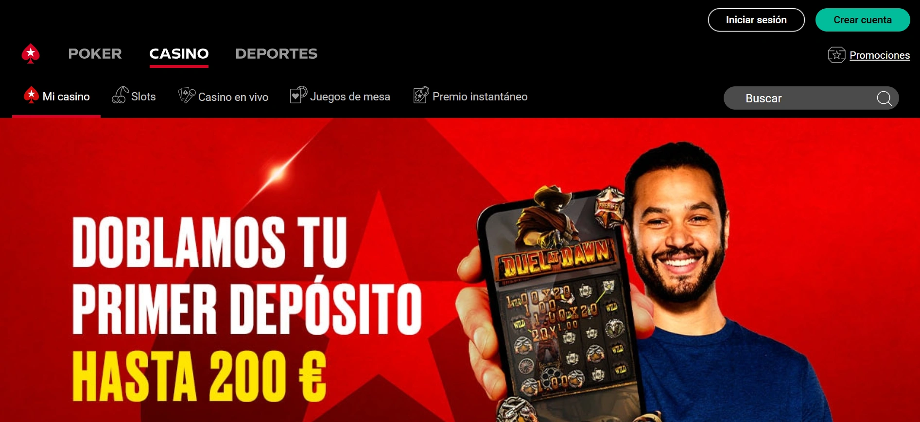 Pokerstars casino: una imagen de la página principal de su web.